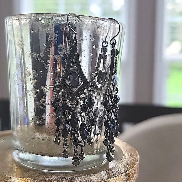 Beaded Chandelier Earrings Whimsigoth Sparkle - Picture 3 of 6